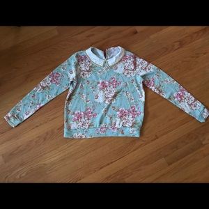 Floral mint colored sweater with collar
